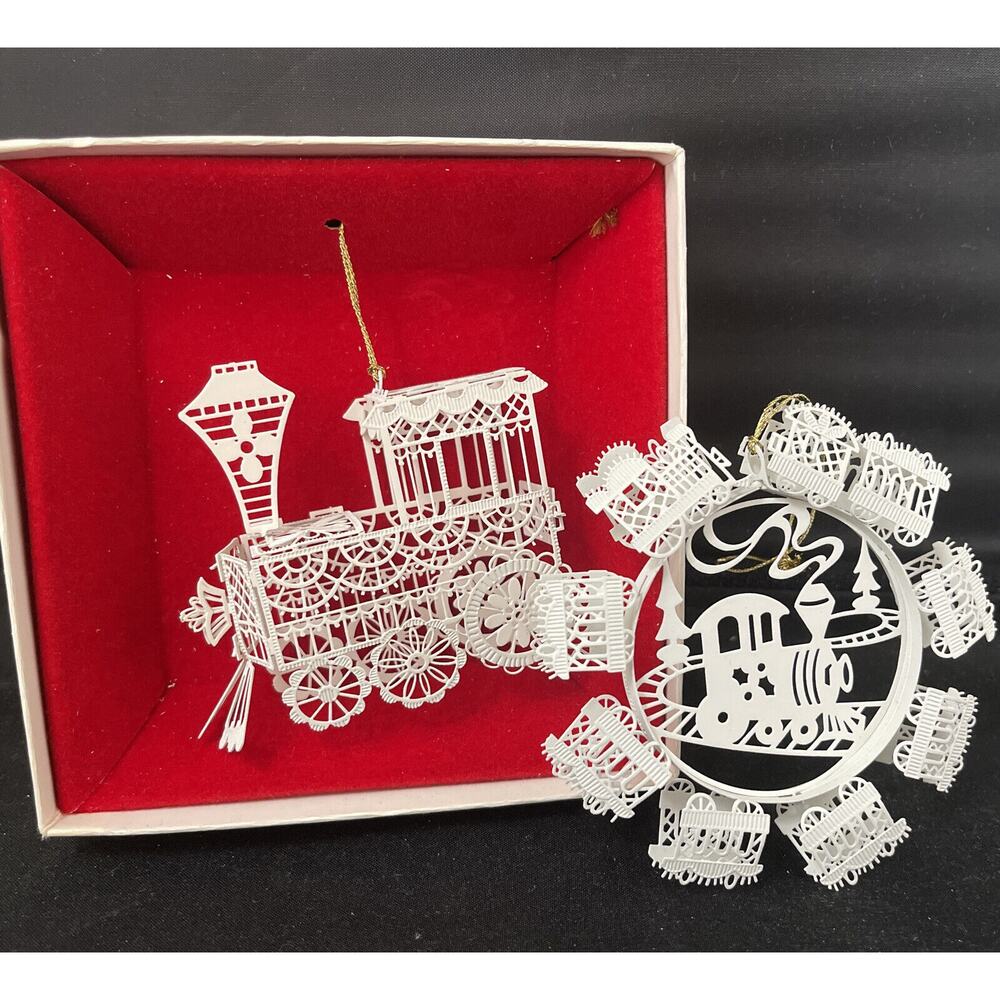 Winterlace by‎ Tamerlane Trains Christmas Ornaments Vintage Lot of 2
